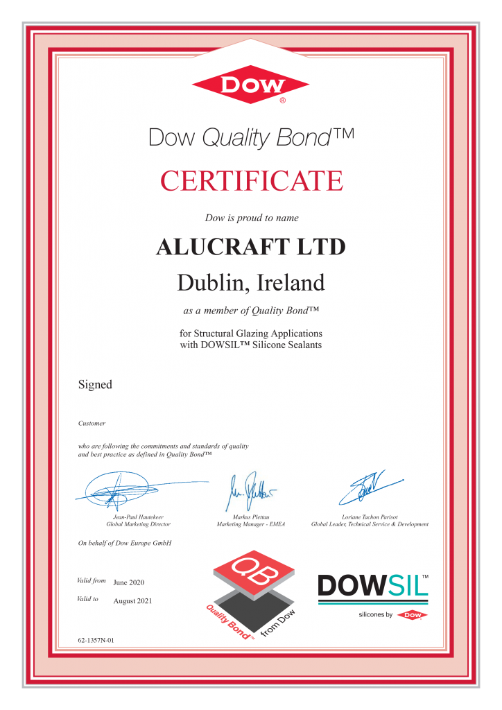 Alucraft receive Dow Quality Bond Certificate 2020-2021